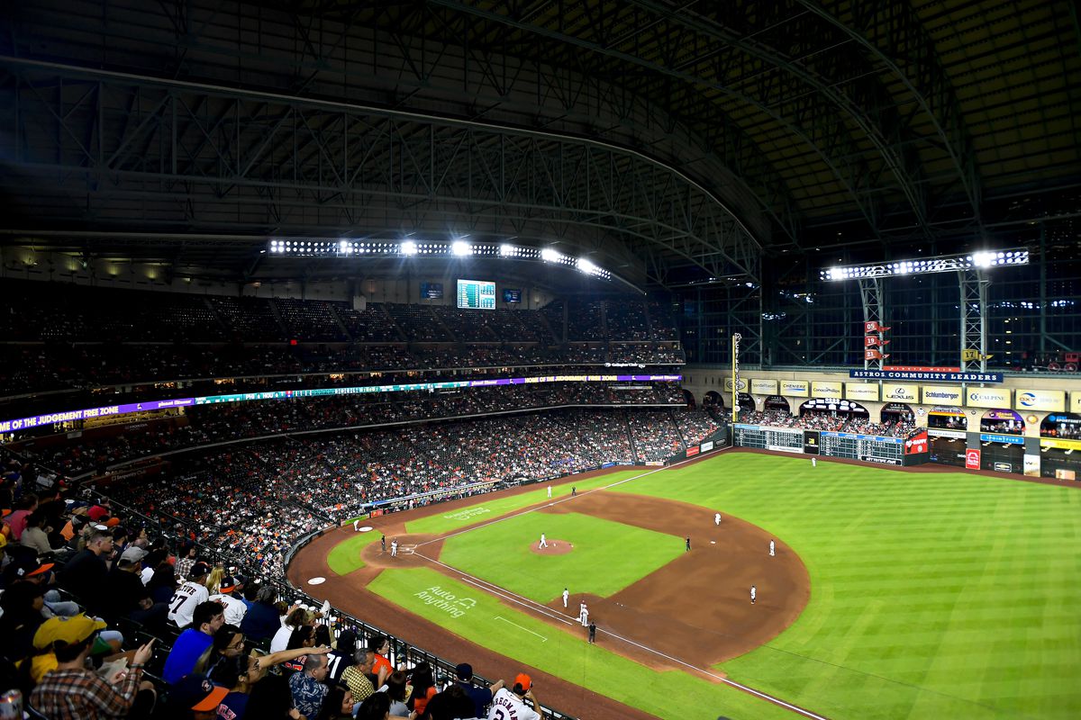 A general view of Minute Maid Park during the game between the Philadelphia Phillies and the Houston Astros on October 04, 2022 in Houston, Texas.