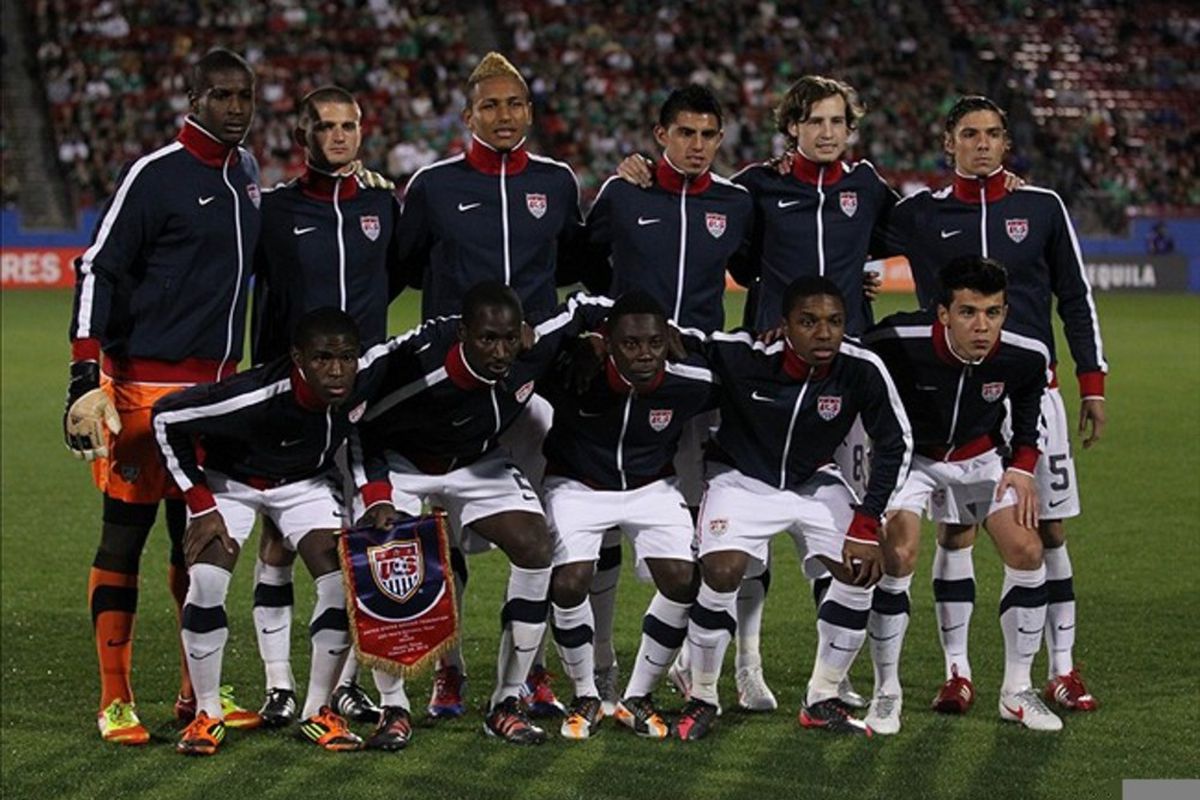 Feb 29, 2012; Frisco, TX, USA; United States u-23 team poses for a picture before the game against Mexico at FC Dallas Stadium.  Mandatory Credit: Matthew Emmons-US PRESSWIRE