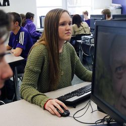 Hannah Perkins performed CPR on Caleb Barlow and helped save his life. She works during class at Riverton High School in Riverton, Thursday, Feb. 5, 2015.