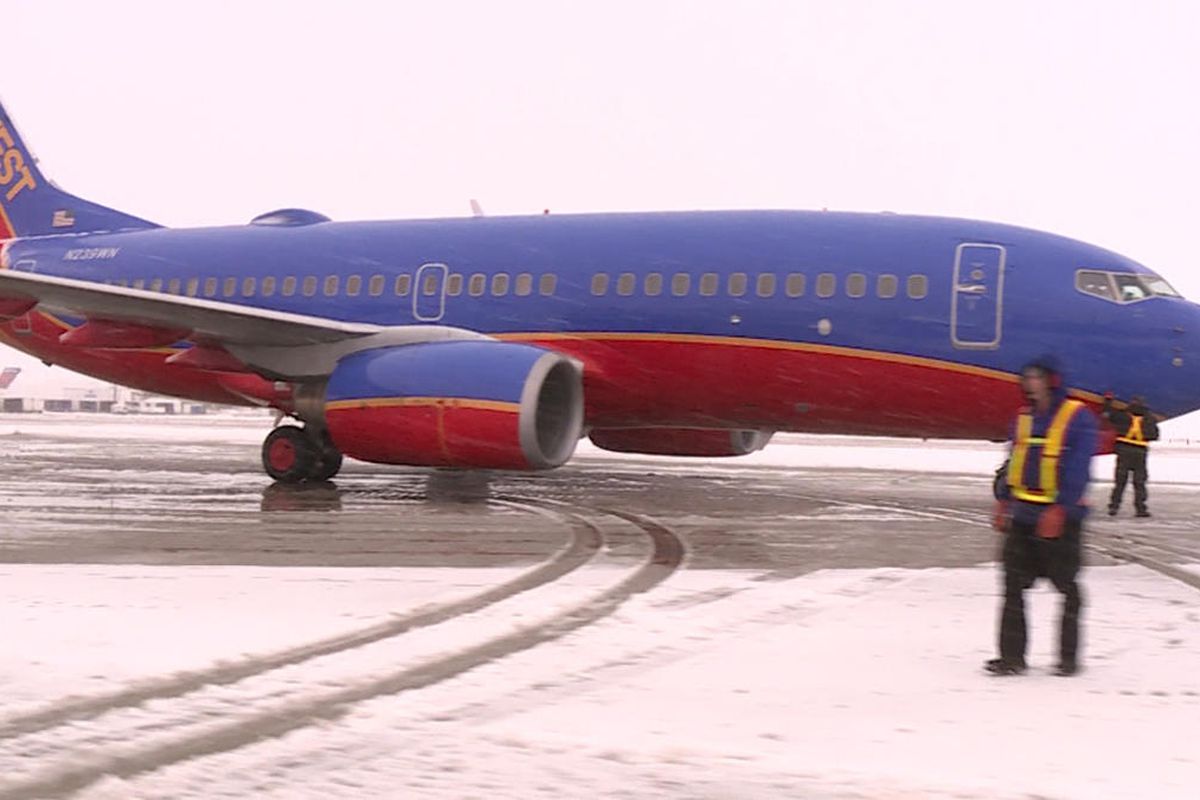 A Southwest Airlines 737 sits at Salt Lake International Airport.