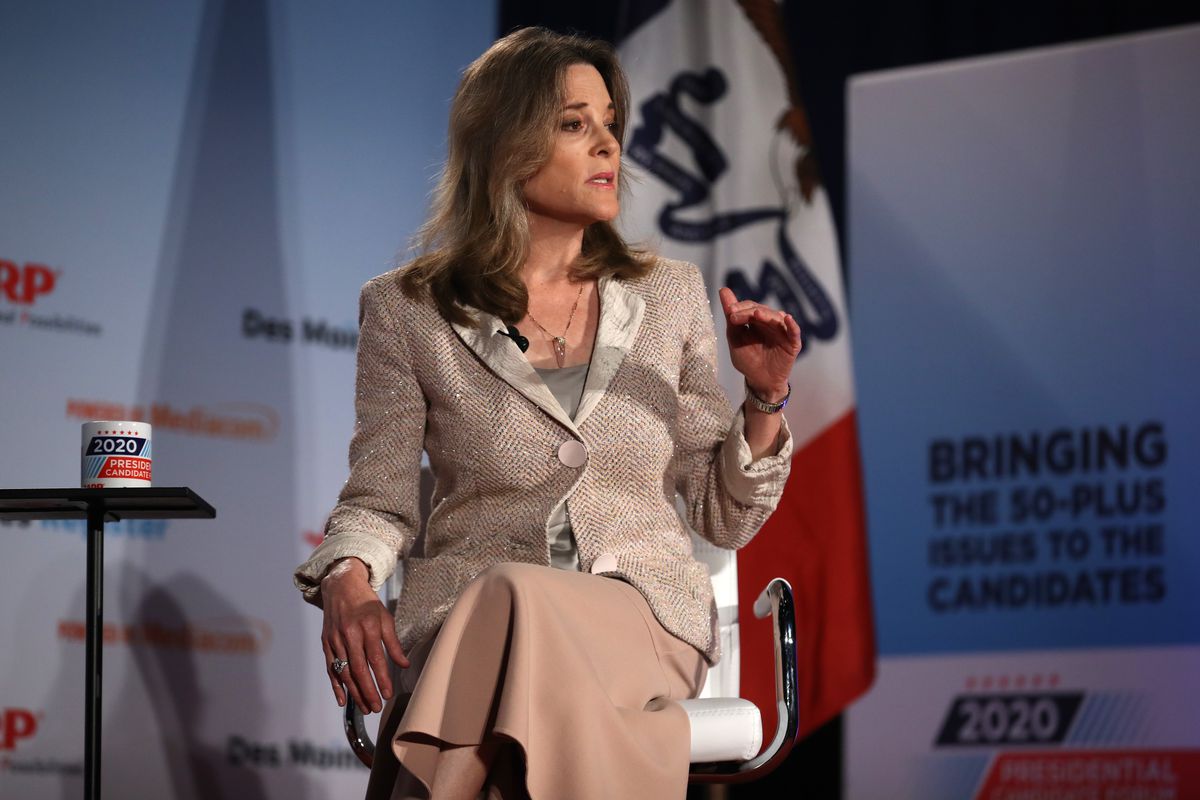 Marianne Williamson speaks onstage at an event in Iowa in July 2019.
