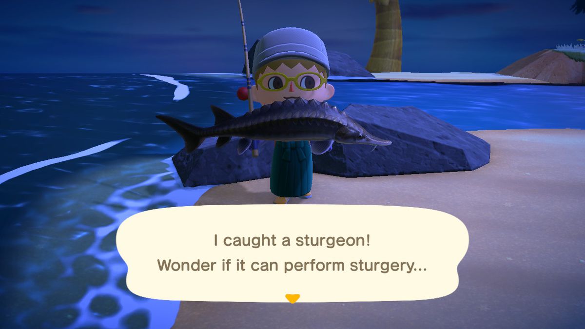 Finding a sturgeon in Animal Crossing New Horizons