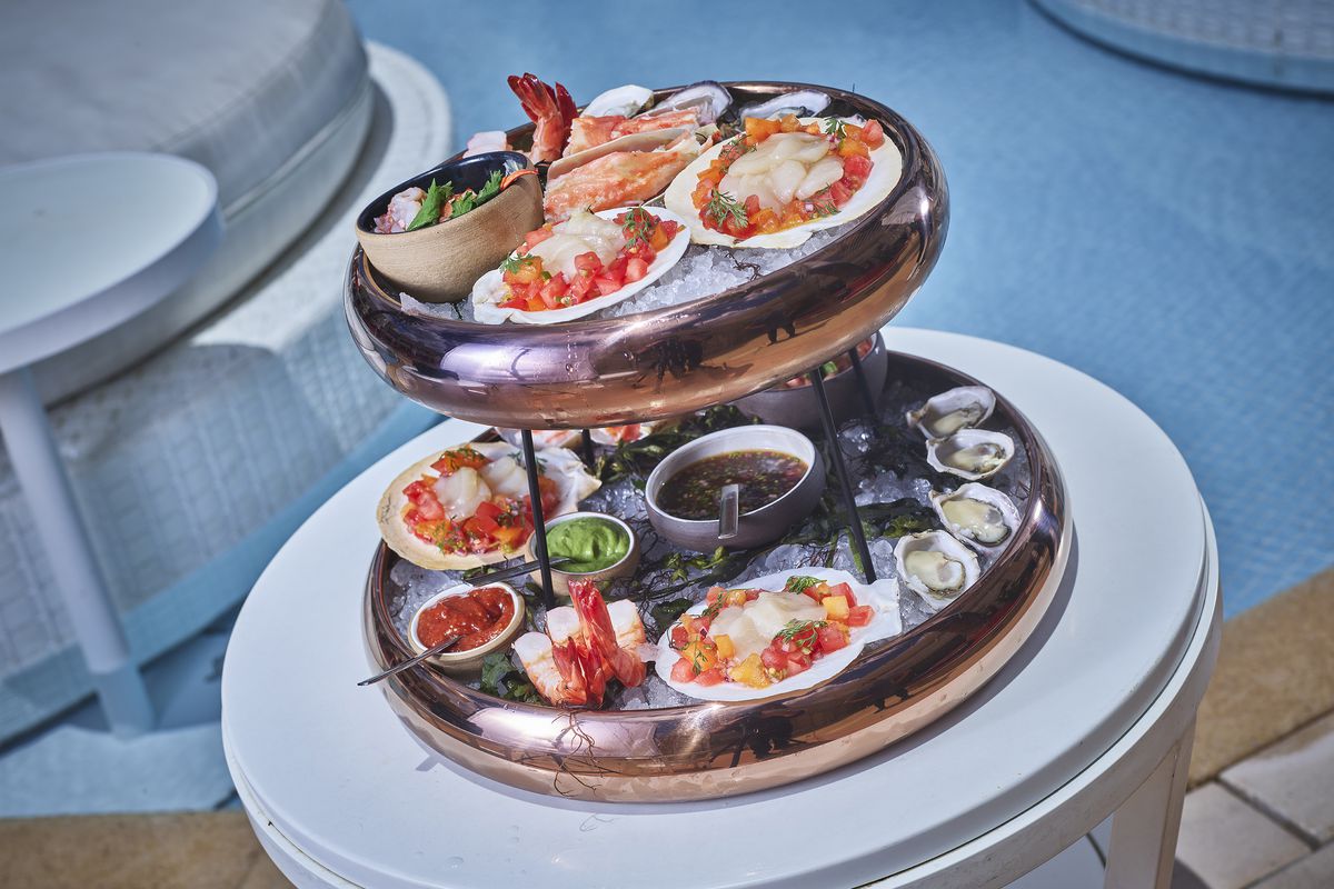 A two-tiered seafood platter