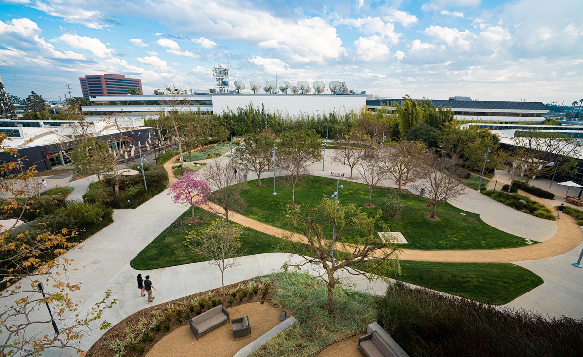 Riot’s offices surround a small park with various walkways