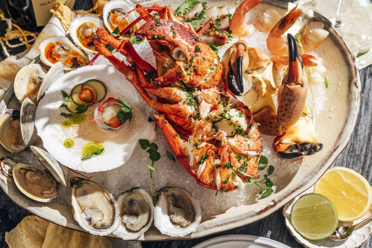 Oysters, clams, shrimp, crab, lobster, scallop aguachile, kampachi sashimi