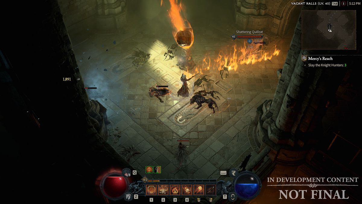The sorcerer classes unleashes a trail of fire and calls down a flaming fireball showing fire-based skills in Diablo 4