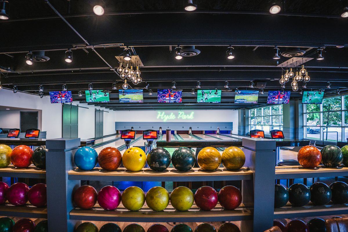 An eight-lane bowling alley