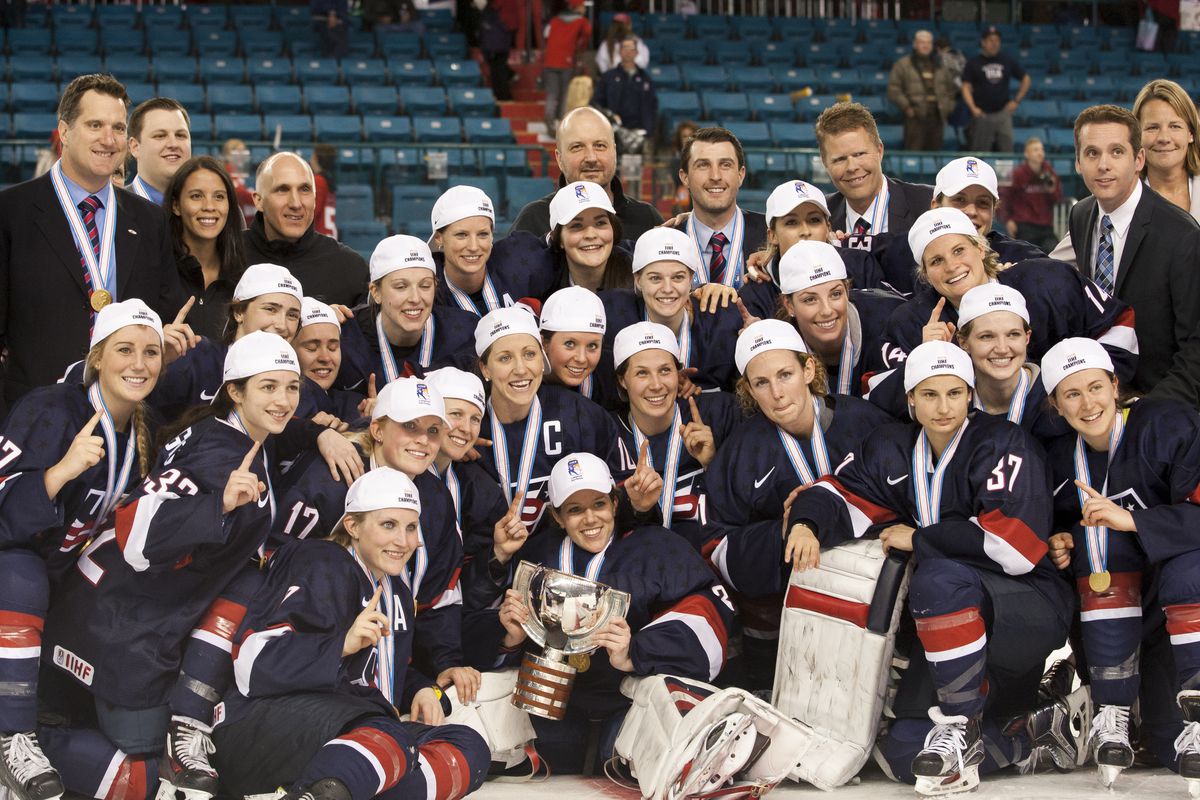 Team USA celebrates their win at the 2016 IIHF World Championships