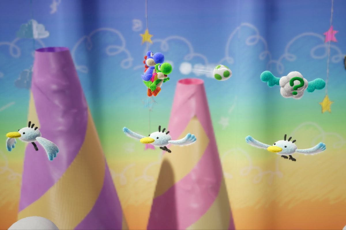 Two Yoshi together in Yoshi’s Crafted World