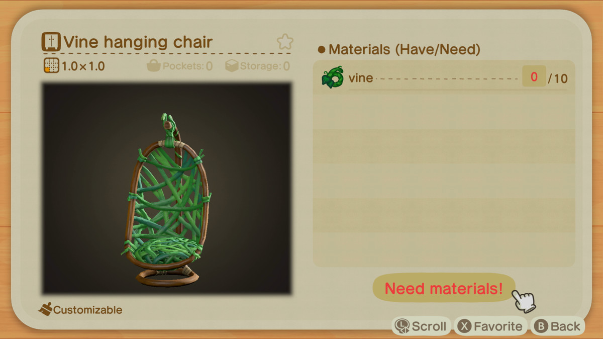 A New Horizons recipe for a Vine Hanging Chair