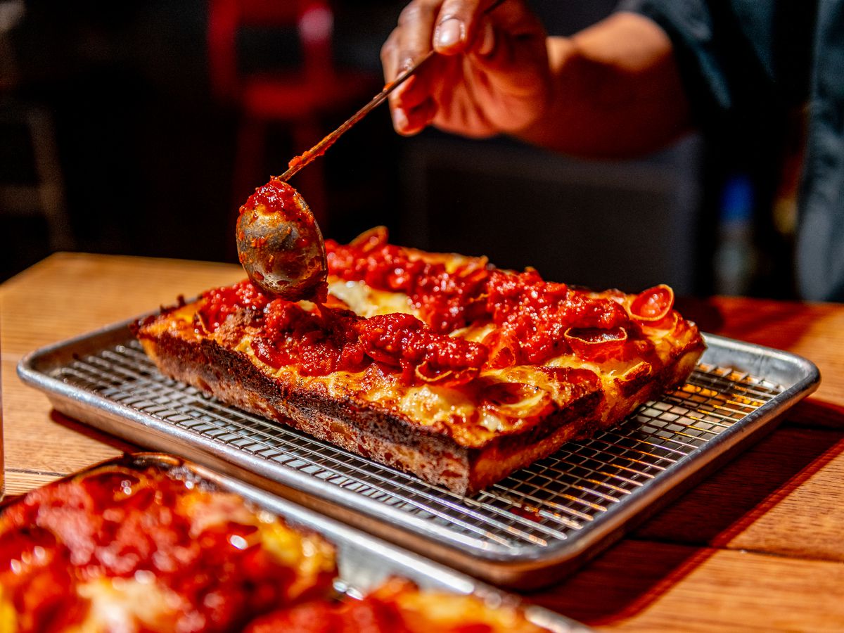 Detroit original pepperoni pizza at Red Light