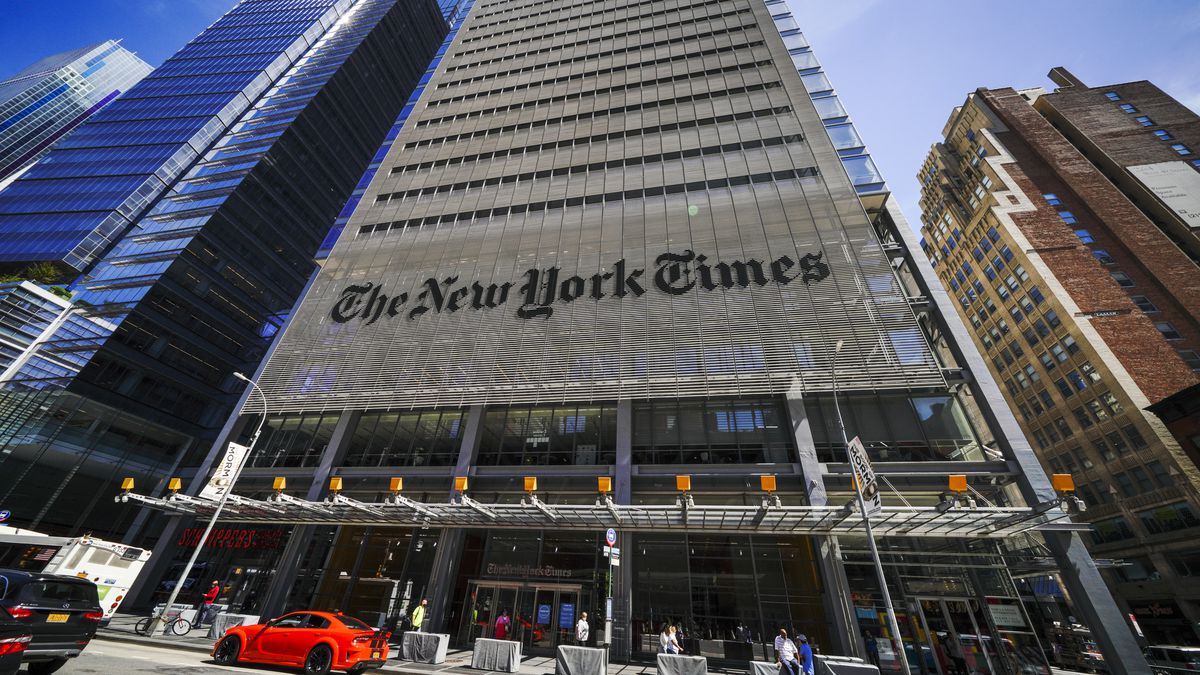 The exterior of the New York Times building.