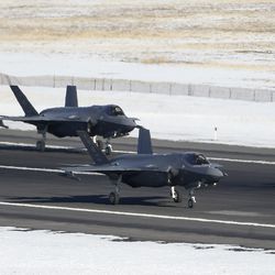F-35A Lightning IIs from Hill Air Force Base’s 388th and 419th fighter wings line up during a combat power exercise at the base near Ogden on Monday, Jan. 6, 2020. During the exercise, 52 F-35A Lightning IIs launched within a condensed period of time.