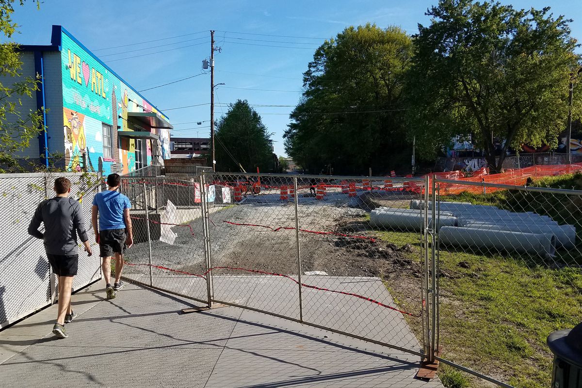 A photo of Beltline construction in Old Fourth Ward at Irwin Street. 