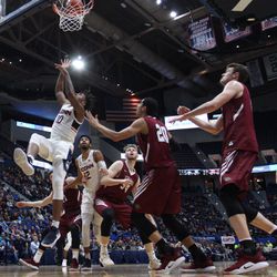 The Lafayette Leopards take on the UConn Huskies in a men’s college basketball game at XL Center in Hartford, CT on December 5, 2018
