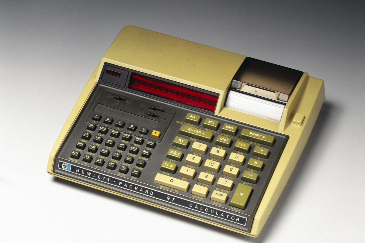 Hewlett Packard HP 97 electronic desktop printing calculator, c 1977.
