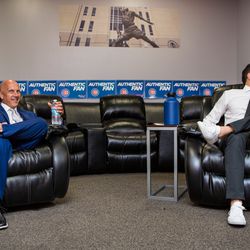 Kaplan and Analyst David DeJesus watch the Cubs game in the green room before the start of the show. | James Foster/For the Sun-Times