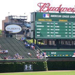 11:49 a.m. The right field video board, with the "Gilbert's" billboard visible - 