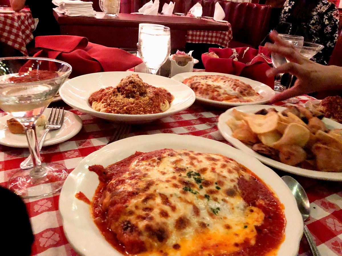 Veal parmigiana and other dishes at Dan Tana’s