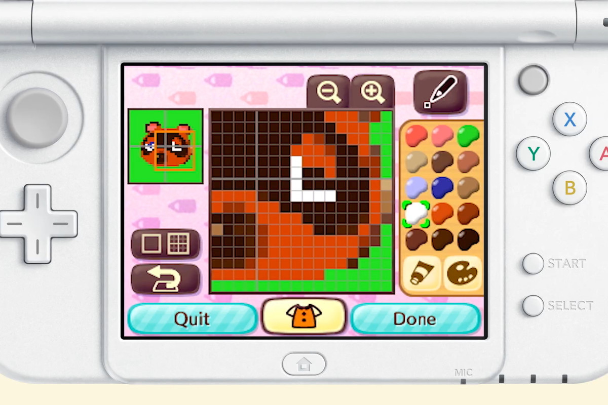 Players draw a Tom Nook print on the 3DS to scan to Animal Crossing: New Horizons