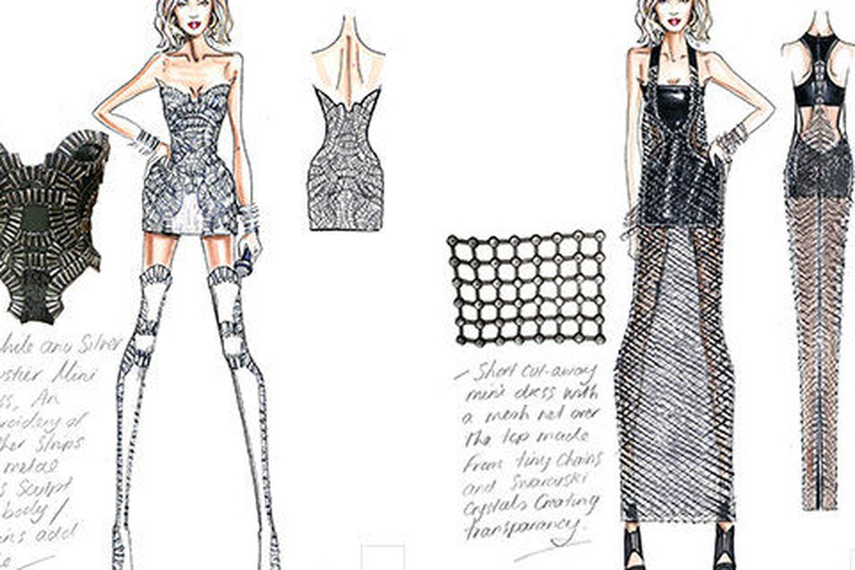 Sketches via <a href="http://www.elleuk.com/fashion/news/versace-designs-beyonce-s-costumes-beyonce-mrs-carter-world-tour">Elle UK</a>