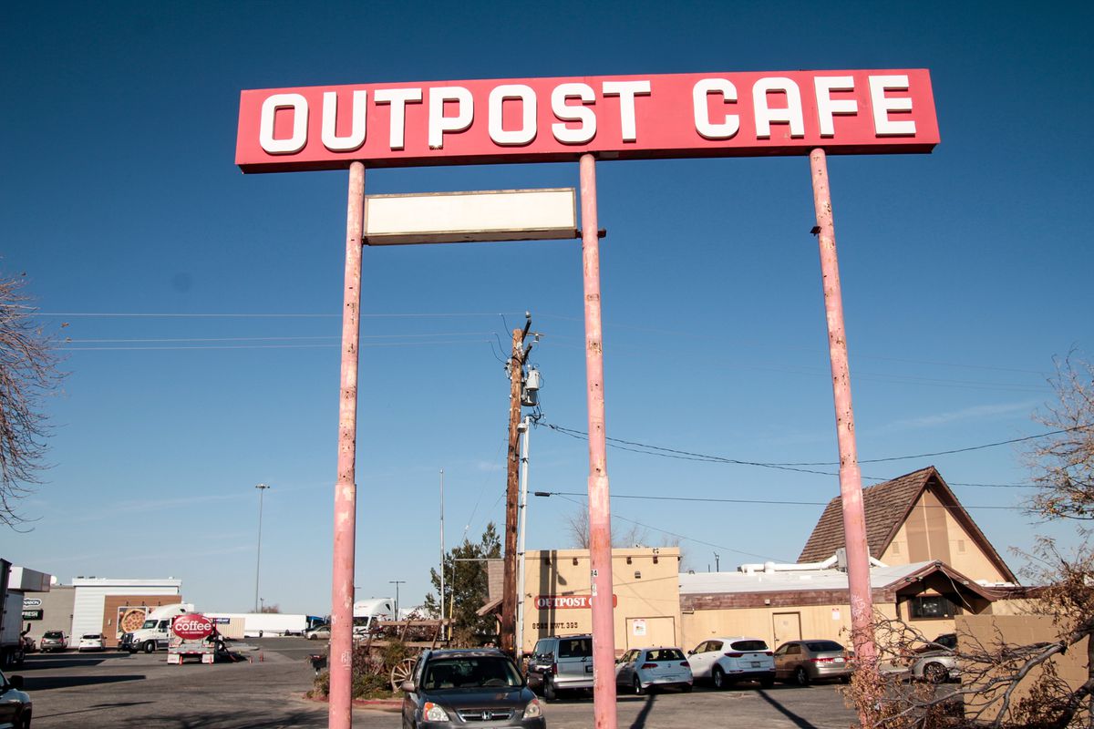 Signage for Outpost Cafe in Hesperia.
