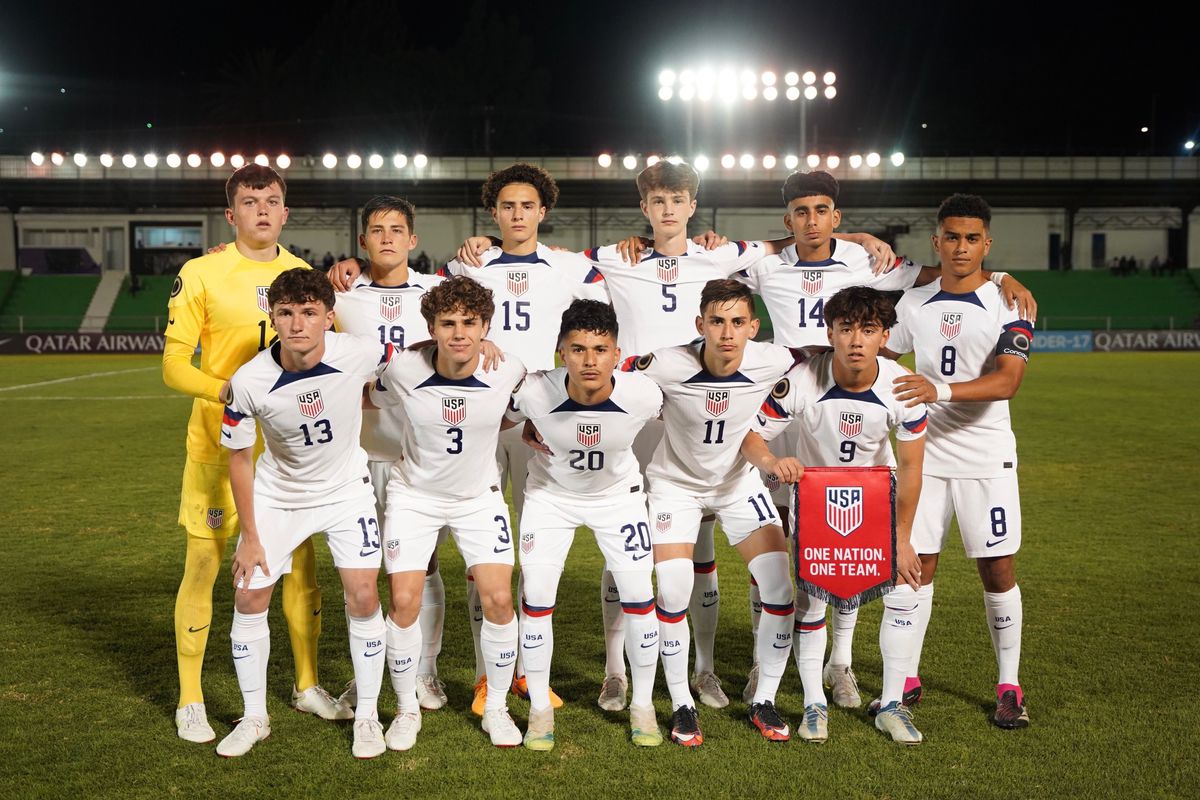Adam Beaudry and the U.S. Youth National Team lines up ahead of their U-17 Concacaf Championship Group Stage match against Trinidad and Tobago.