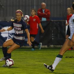 The Eastern Michigan Eagles take on the UConn Huskies in a women’s college soccer game at Morrone Stadium in Storrs, CT on September 14, 2018.