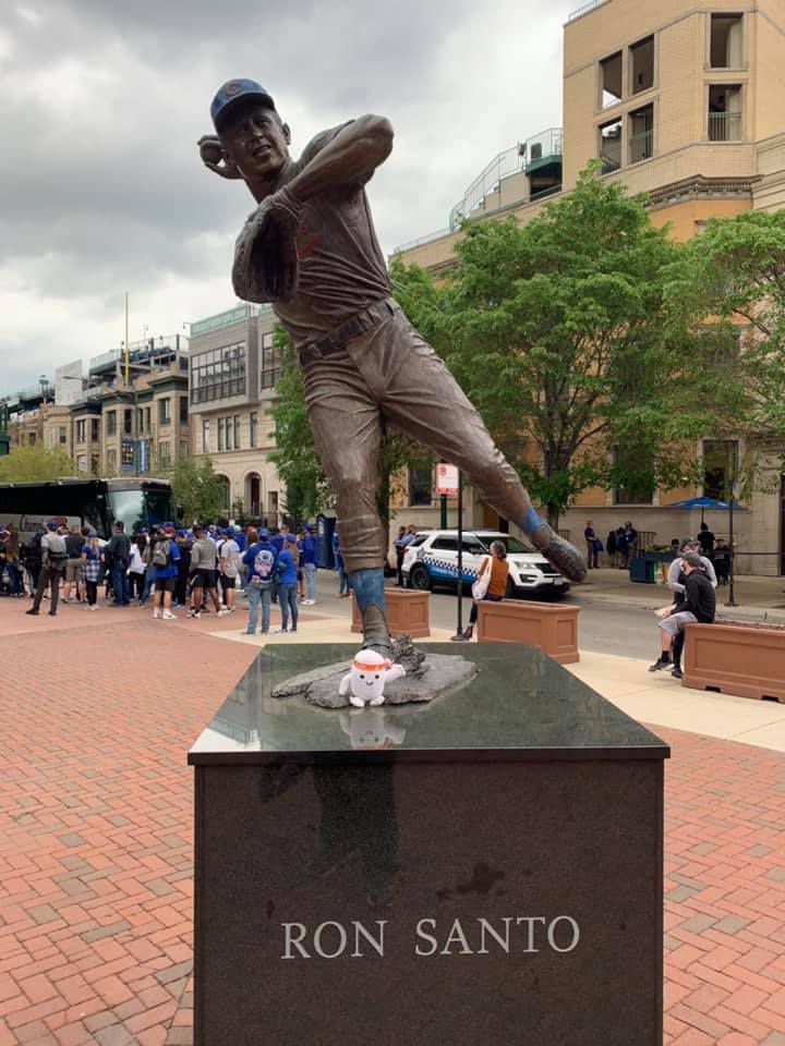 Adric posing in front of a statue of Ron Santo. May 2, 2021.