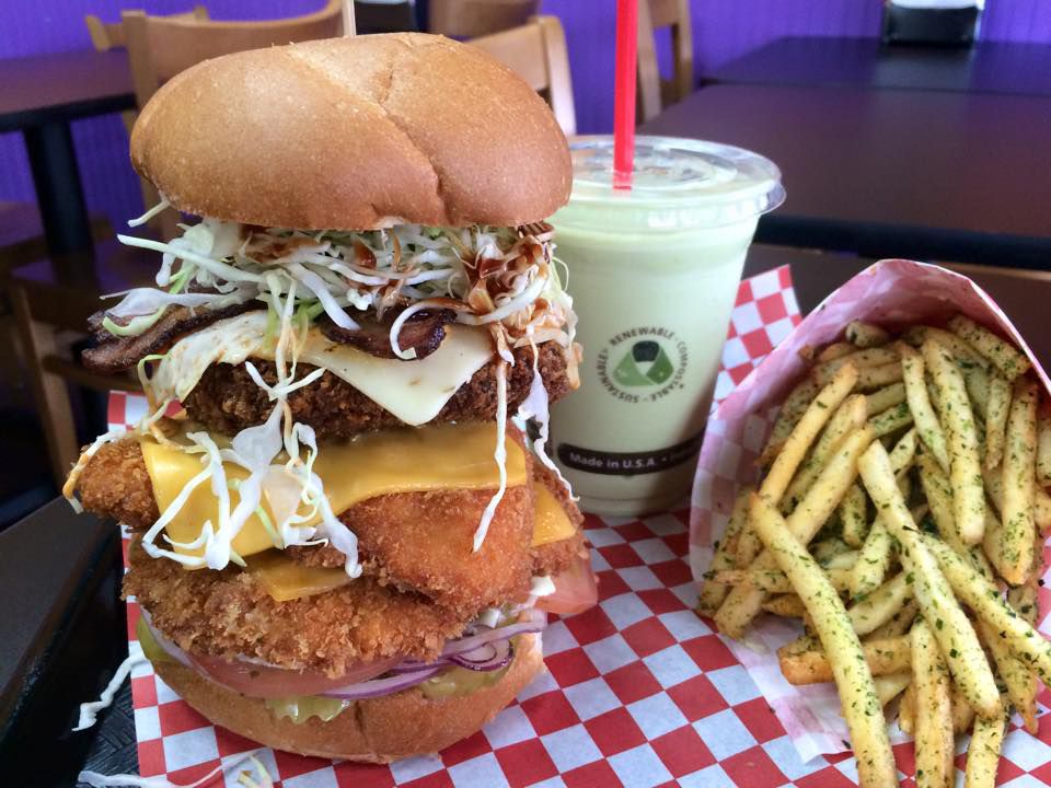 A loaded Mt. Fuji special at Katsu Burger, with a side of nori fries and milkshake