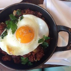 Corned Beef Cheek Hash with Fried Egg, Sherry Vinegar and Gremolata @ MB Post by nomsnotbombs