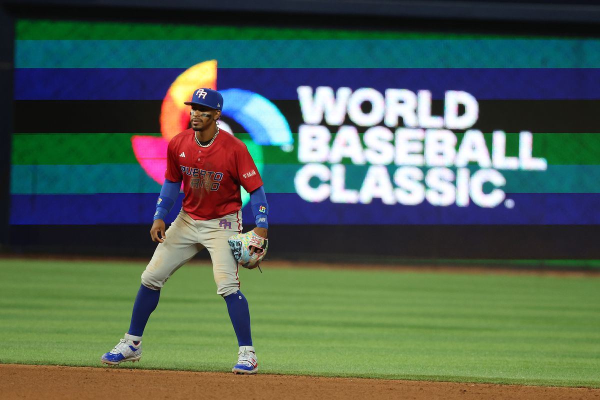 Francisco Lindor #12 of Team Puerto Rico in action against team Dominican Republicduring their World Baseball Classic Pool D game at loanDepot park on March 15, 2023 in Miami, Florida.