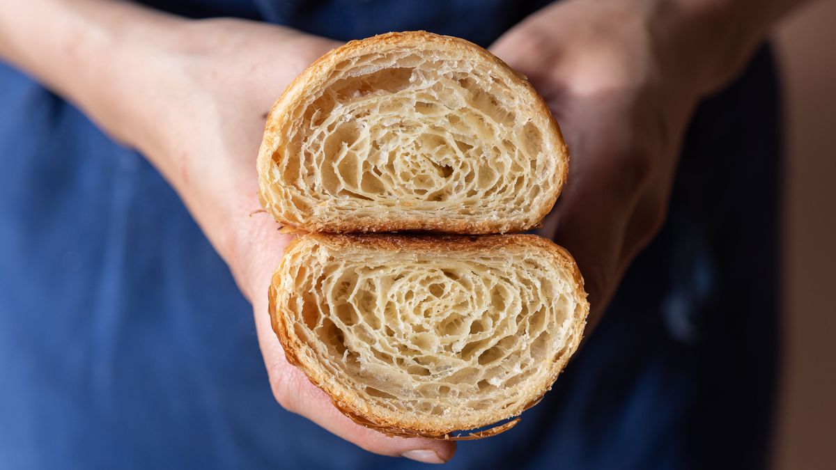 A close up of the interior of a vegan croissant made by Bakers Bench chef Jennifer Yee.