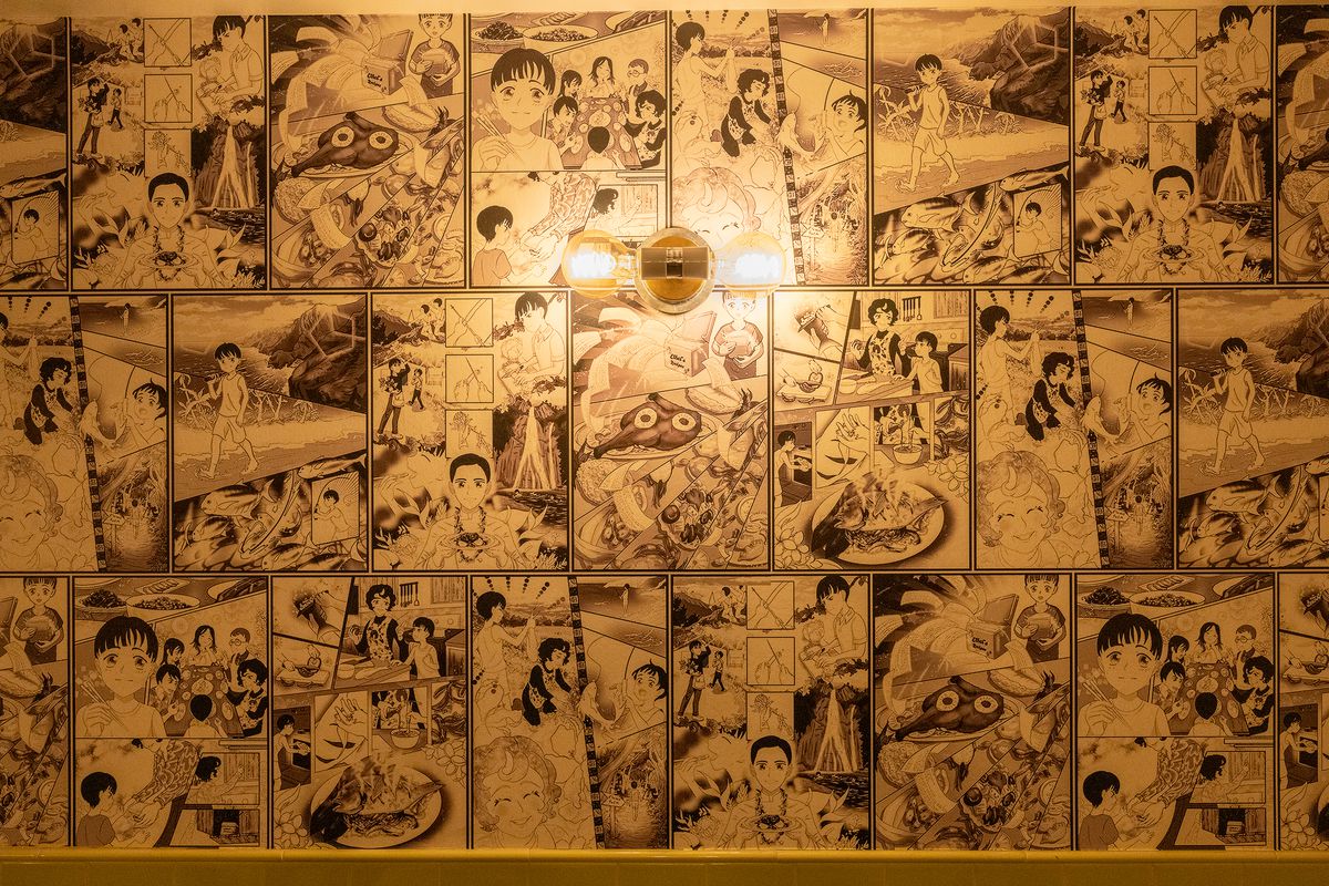 Wallpaper inside bathroom of Ethel’s Fancy.