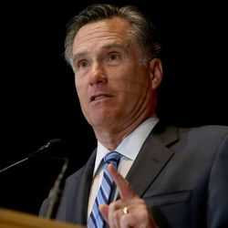 Former Massachusetts Gov. Mitt Romney addresses the Hinckley Institute of Politics at the University of Utah in Salt Lake City on Thursday, March 3, 2016, on the state of the 2016 presidential race.