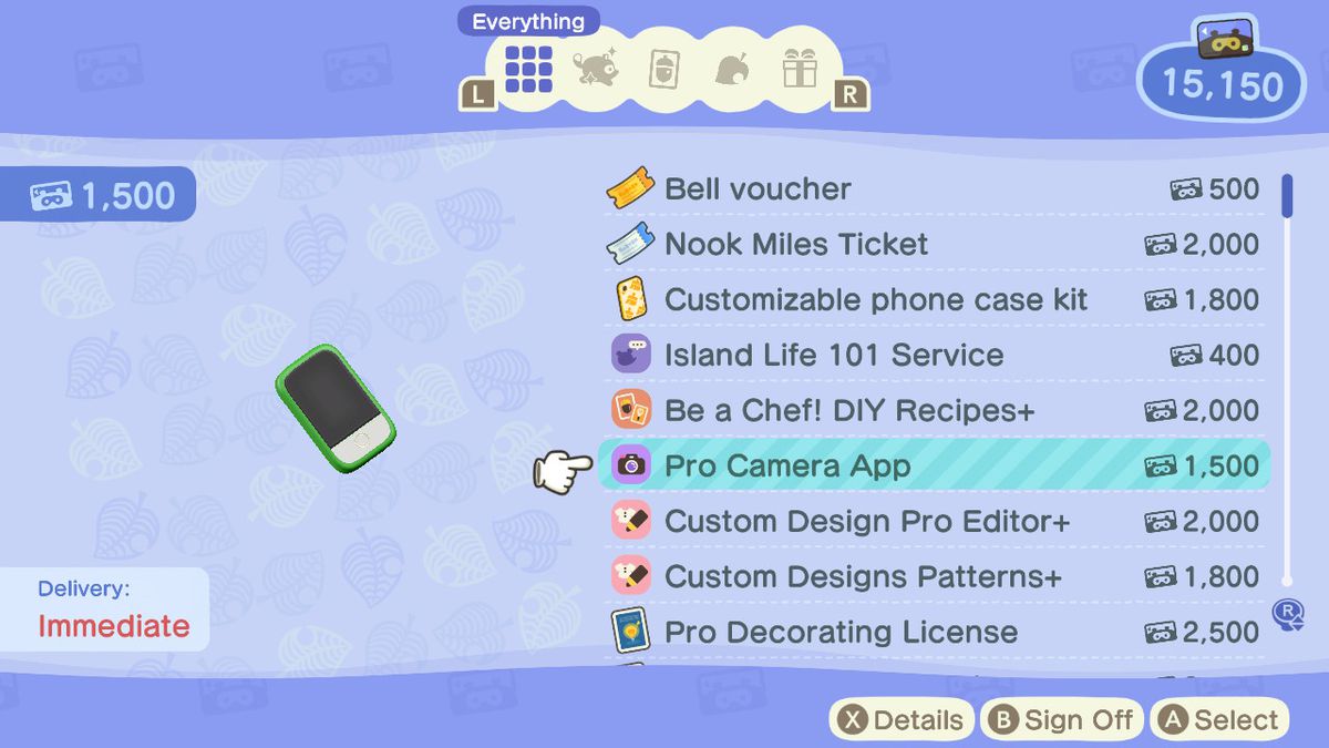 an image of a list of items in the nook terminal. the one selected says: pro camera app. 