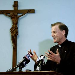 The Most Reverend John C. Wester, Bishop of Salt Lake City, speaks to reporters about the election of the new pope on Friday, March 15, 2013.  Bishop Wester wrote to Gov. Gary Herbert urging him to veto a bill that would allow Utahns to carry a concealed weapon without a concealed weapons permit.