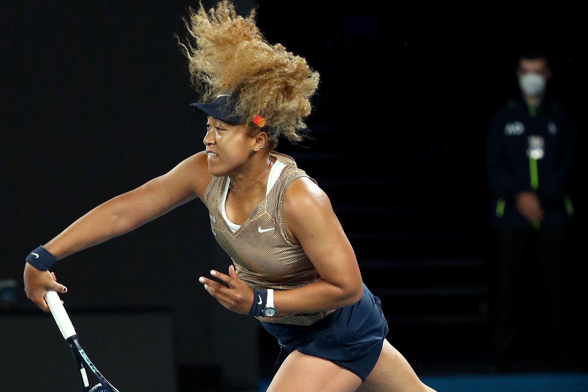 Naomi Osaka of Japan serves in her match against Andrea Petkovic of Germany during day five of the Melbourne Summer Set at Melbourne Park on January 07, 2022 in Melbourne, Australia.
