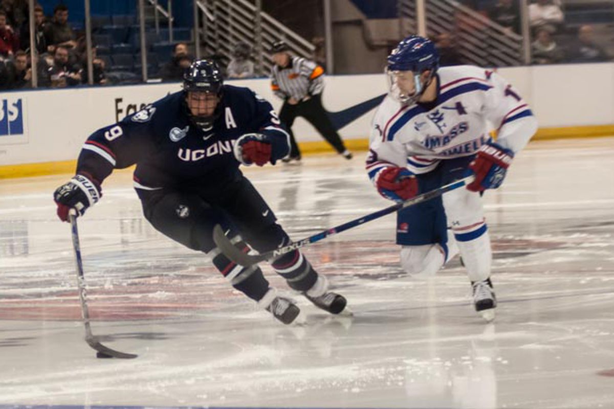 Shawn Pauly's return to the lineup helped spark the Huskies against UMass Lowell Saturday.