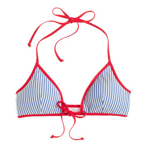 Blue white and red seersucker bikini top.