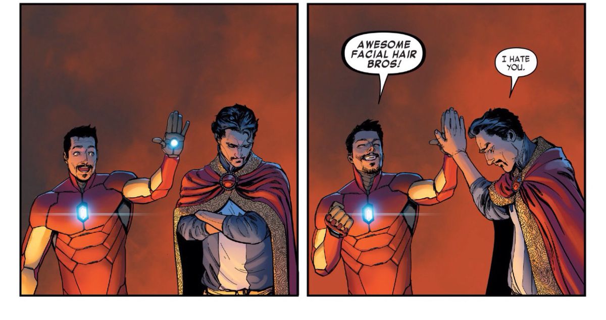 Iron Man and Doctor Strange celebrate goatees
