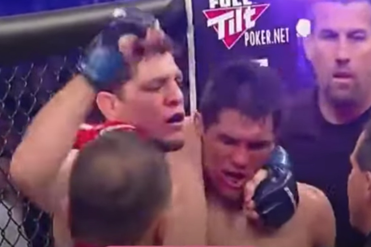 Nick Diaz and Frank Shamrock hug it out after their 2009 headliner. 