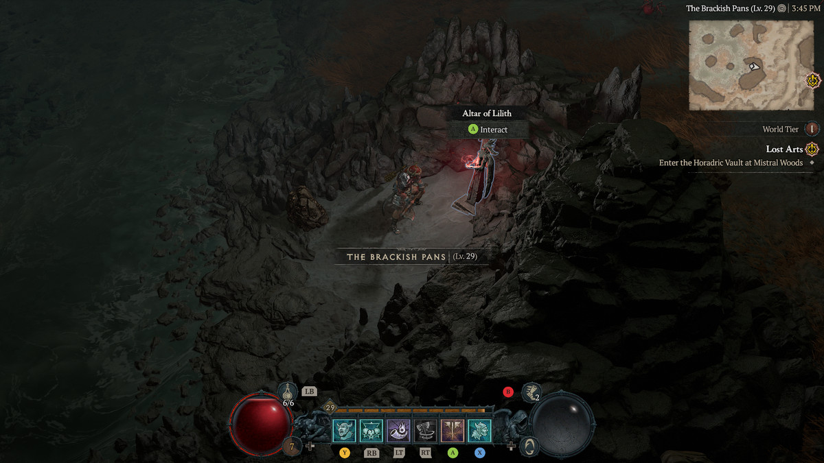 A Barbarian approaches the 32nd Altar of Lilith in the Dry Steppes in Diablo 4