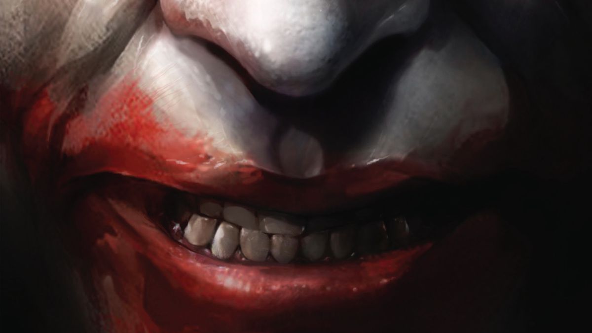 The Joker’s smile, from the cover of Joker/Harley: Criminal Sanity #1, DC Comics (2019). 