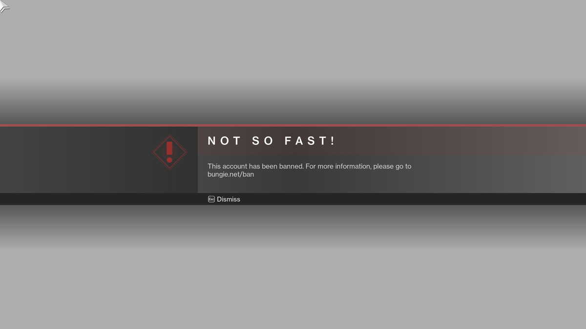 Destiny 2 ‘not so fast!’ ban message on PC