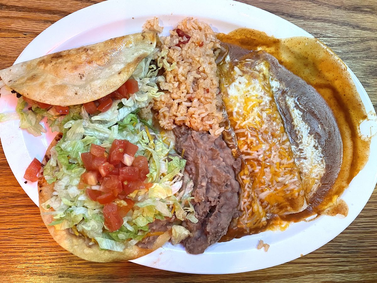 Mexican combo platter with fried taco