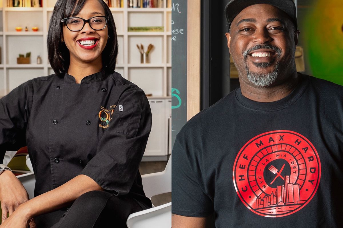 To the left, Quiana Broden, to the right, Max Hardy, both chefs and restaurant owners in Detroit, Michigan.