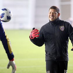 Nick Rimando practices with Real Salt Lake at the Real Salt Lake Academy and Training Facility in Herriman on Tuesday, Jan. 23, 2018.