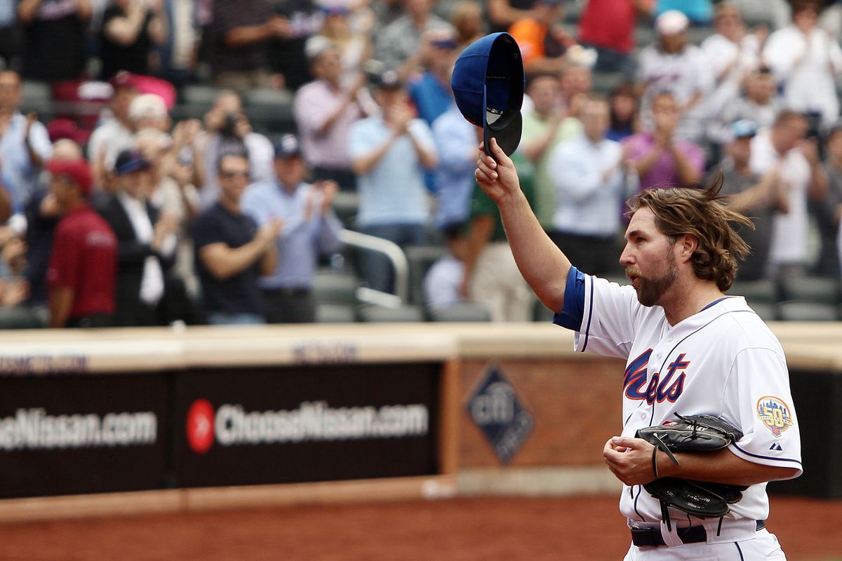R.A. Dickey tips his cap to adoring fans at Citi Field.