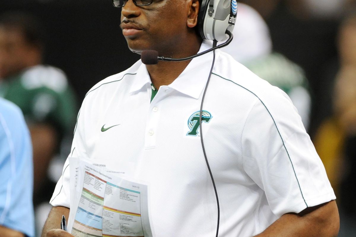 September 1, 2012; New Orleans, LA, USA; Tulane Green Wave head coach Curtis Johnson during their game against the Rutgers Scarlet Knights at the Mercedes-Benz Superdome. Rutgers won, 24-12. Mandatory Credit: Chuck Cook - US PRESSWIRE